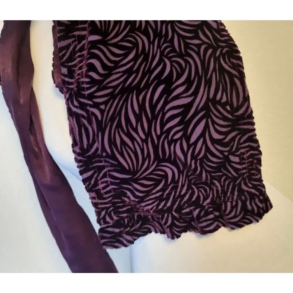 Gorgeous Velvet Burnout Scarf Purple WIth Ruffle Silk Liner 80in by 9in
